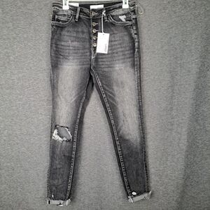 Vervet Haylie Dark Denim High Rise Skinny Distressed Jeans Button Fly Womens 28